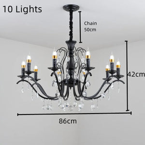 Wrought iron chandelier with crystal pendants for elegant interiors