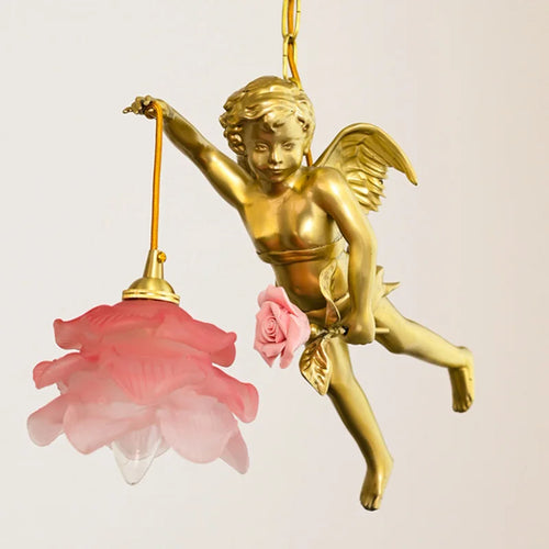 Modern LED chandelier with medieval crystal angel in bronze - vue 4 sur 11