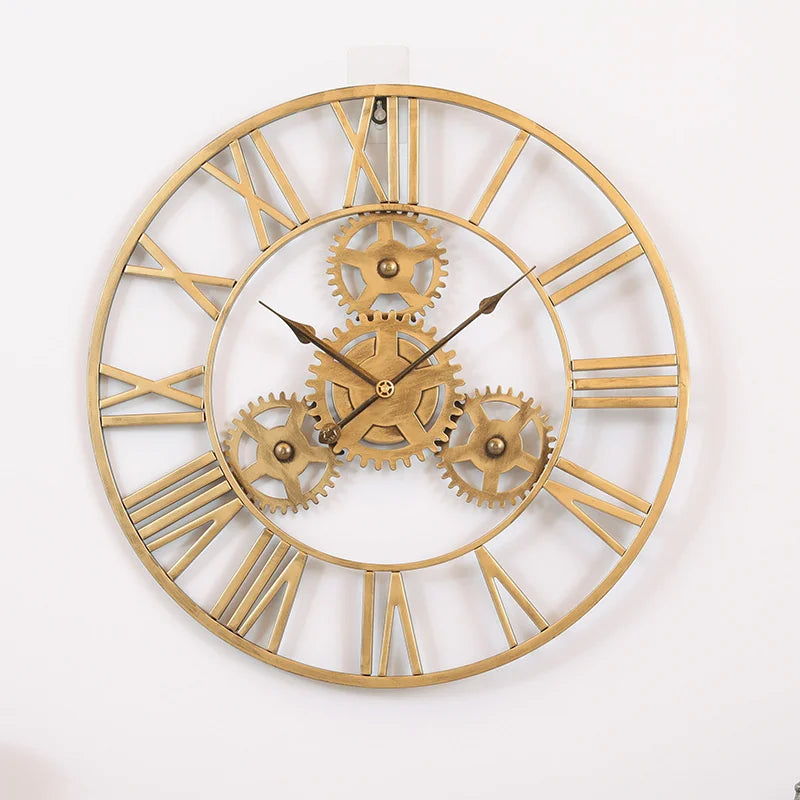 3D retro wall clock luxury large decorative gear craft
