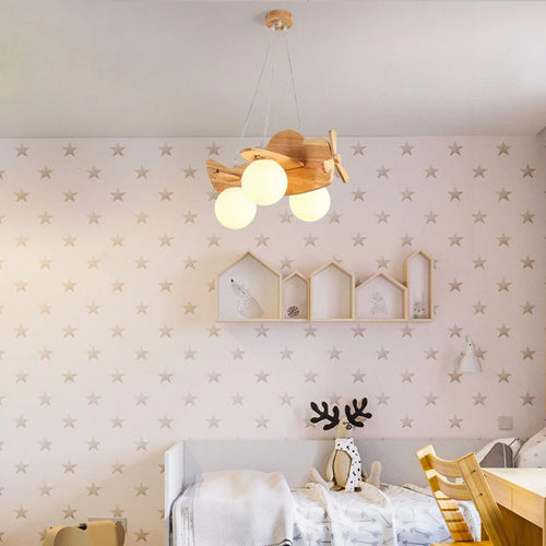 Wooden chandelier for children's room decorative pendant light - vue 6 sur 15