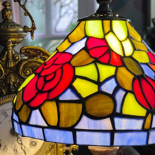 lampe à poser style tiffany avec design floral antique - vue 7 sur 6