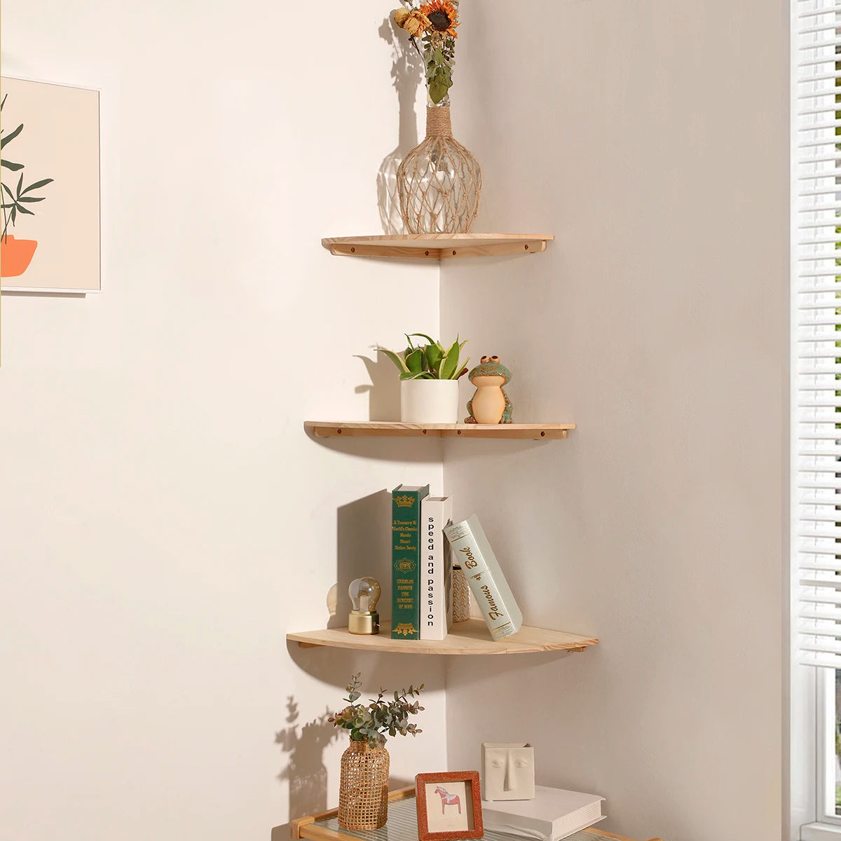 wooden wall corner shelves for home decor