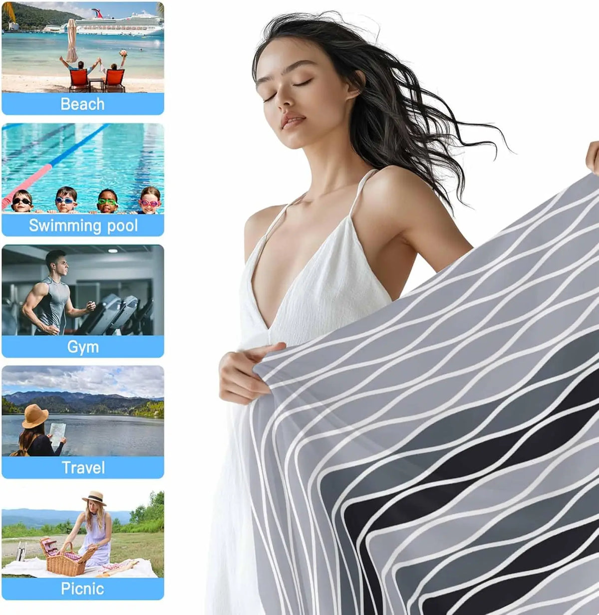 Beach towel with abstract wave pattern Moroccan style - vue 3 sur 6