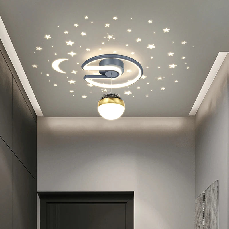 Black grey 28W LED ceiling light with glass ball shades, star effect for hallway, foyer and indoor lighting