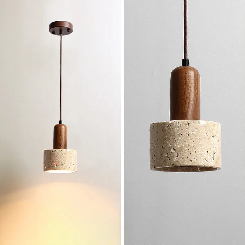 Wooden chandelier with pendant and LED lighting
