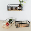 Hanging metal and wood storage basket for cosmetics