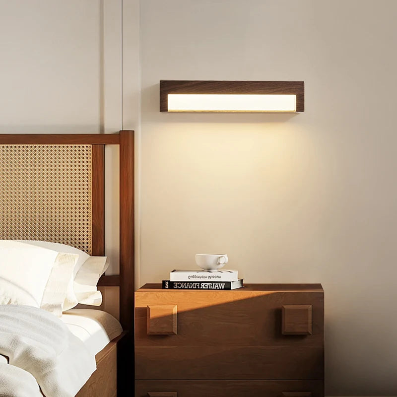 Retro wood grain bedside lamp for multiple uses