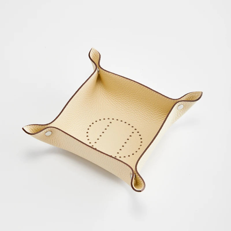 Foldable leather storage tray for various items
