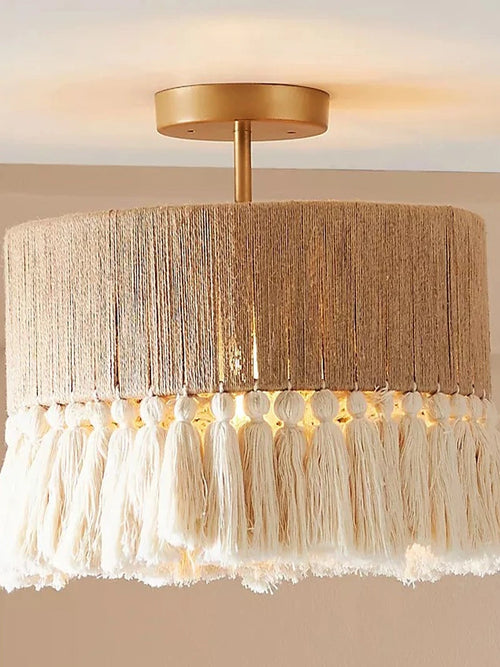 Vintage fabric twine fringe pendant light - vue 4 sur 10