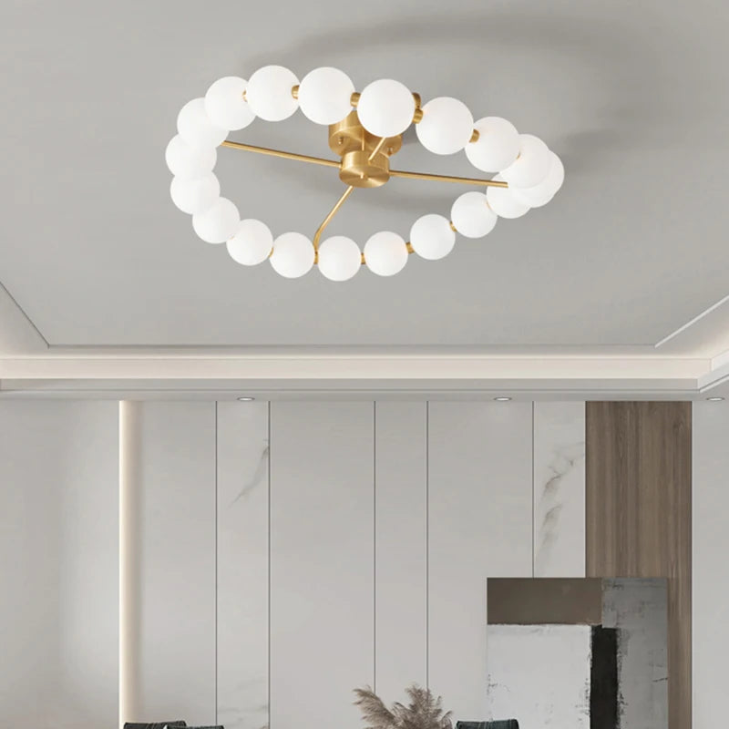 LED chandelier with copper ring and acrylic globe