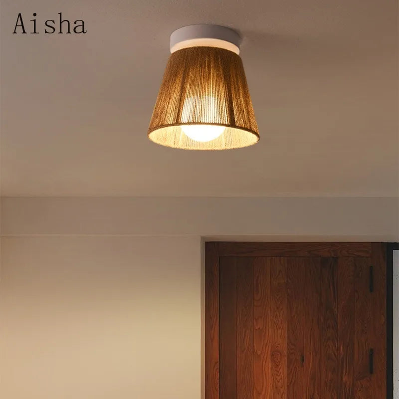 Retro Japanese style hemp rope ceiling light for a cosy indoor space - vue 3 sur 8