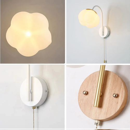 Nordic wooden wall light with cord switch cotton design - vue 6 sur 14