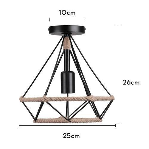 Retro metal ceiling light with hemp rope for vintage interiors - vue 15 sur 15