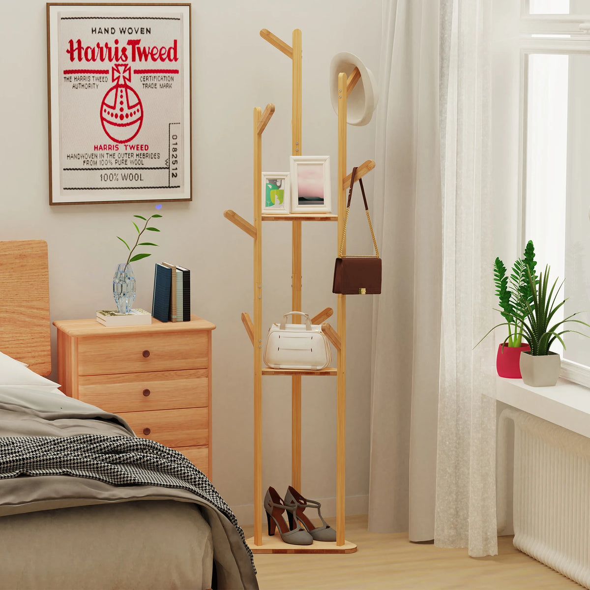 natural bamboo rack for clothes and decorative accessories