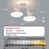 Cartoon unicorn chandelier with remote control full spectrum light