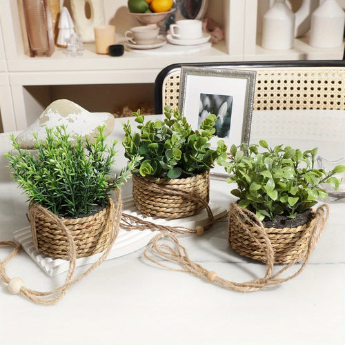 artificial plants eucalyptus rosemary green decoration in pot - vue 5 sur 9