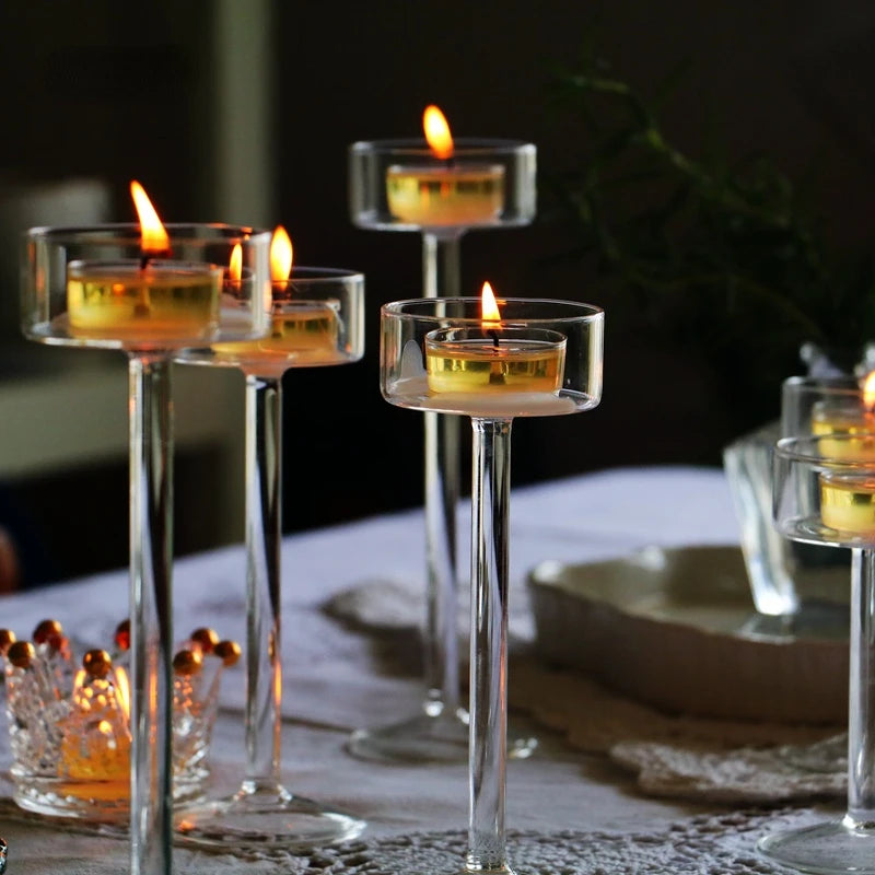 Glass candle holder set for elegant table decor