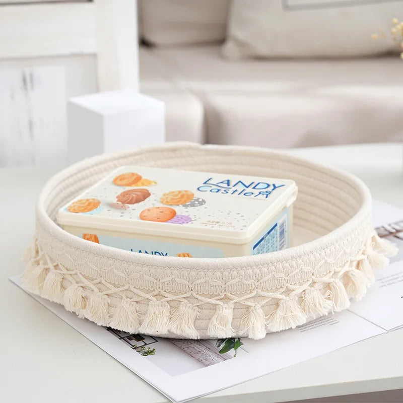 woven rope basket for storing various items and cosmetics