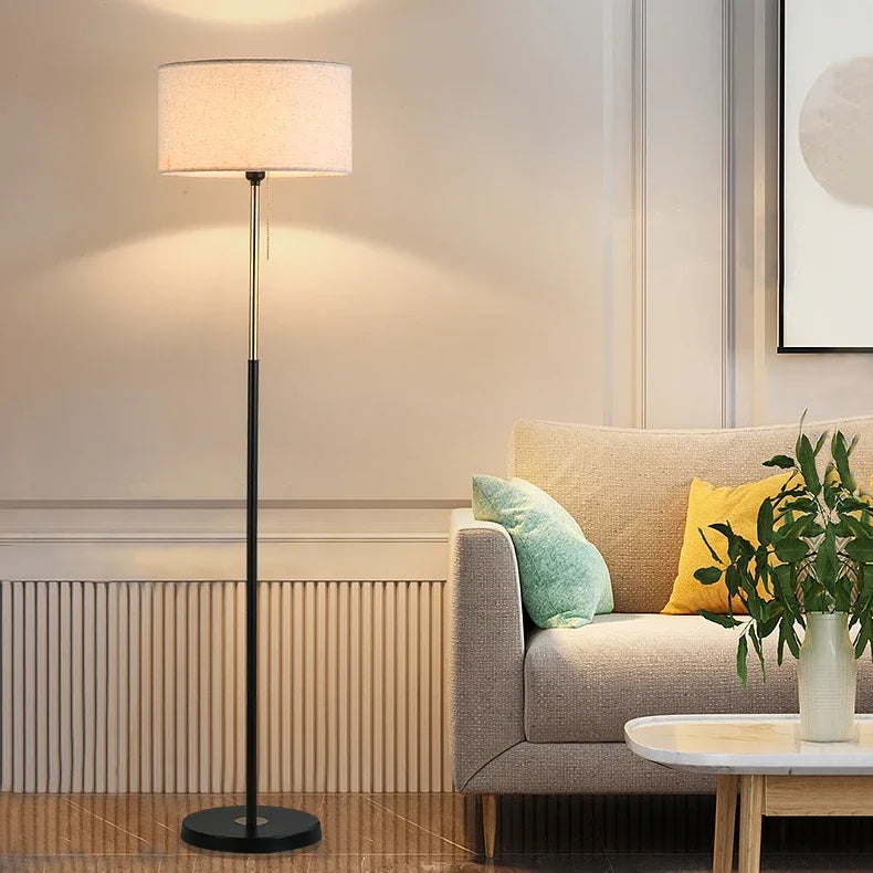 Modern metal floor lamp with fabric shade
