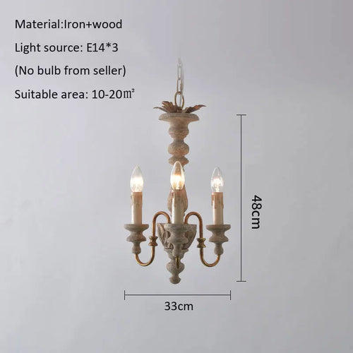 Solid wood rustic nordic style American chandelier - vue 3 sur 7