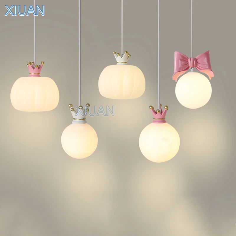 Bedside pendant light for small room with bow