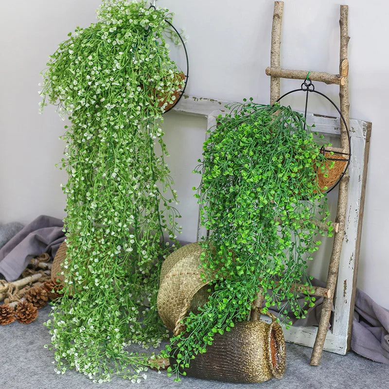 Rattan wall decoration with leaves and golden bell - vue 3 sur 11