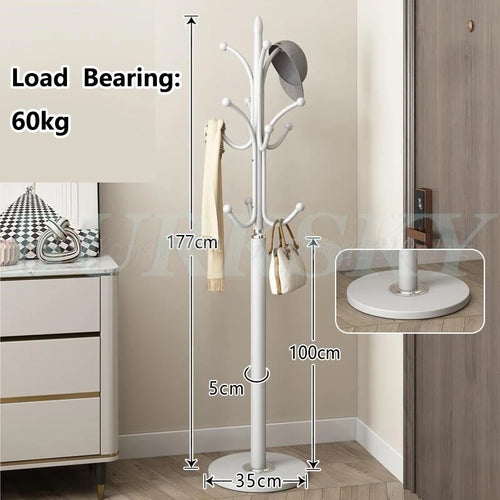 freestanding metal coat rack with 16 hooks and shelves - vue 8 sur 18