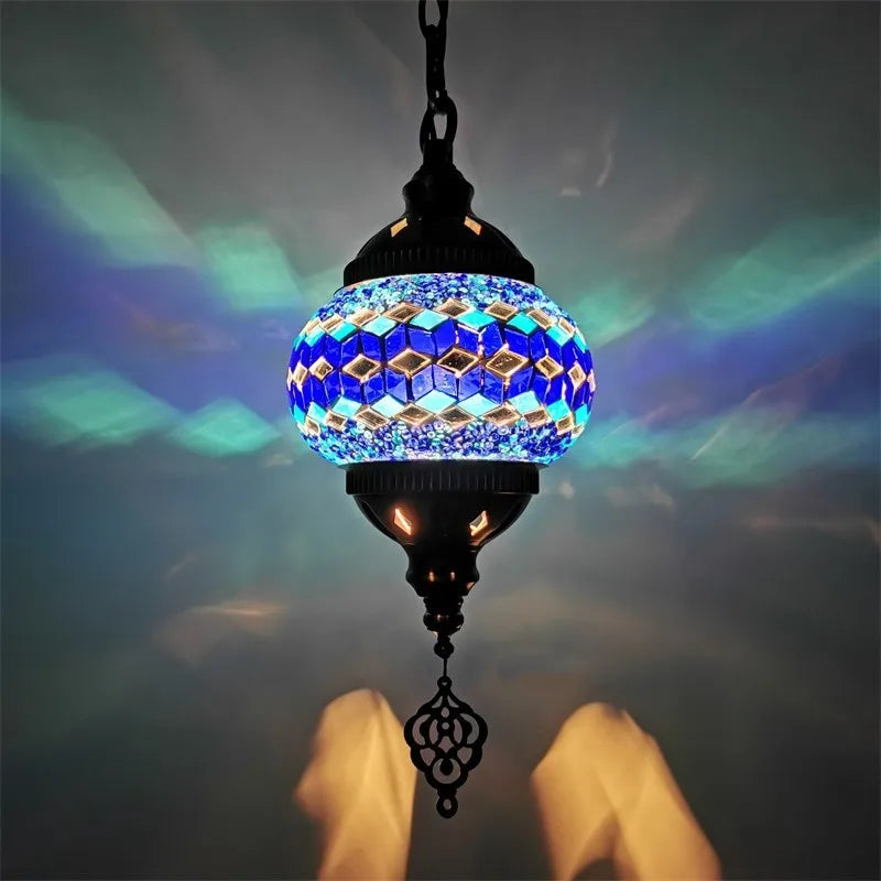 Mediterranean style stained glass pendant light romantic bohemian lighting - vue 8 sur 16