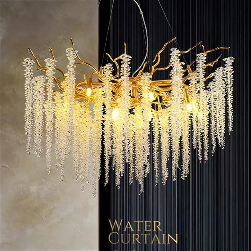 Luxury Gold Chandelier Octagonal Crystal String Chandelier Restaurant, Living Room, Hotel Lobby, Home Lighting Decoration