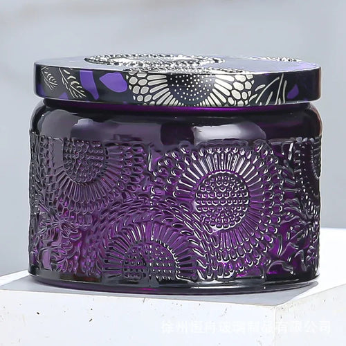 embossed glass candle jar with lid for aromatherapy - vue 11 sur 13