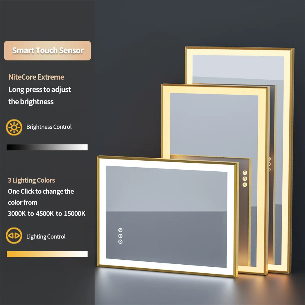 Illuminated mirror with gold frame and three-colour dimmable anti-fog LED lights - vue 5 sur 11