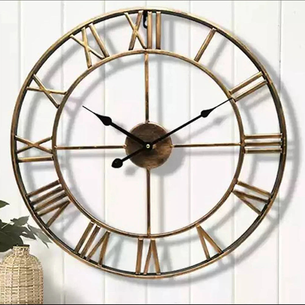 decorative roman numeral wall clock for indoor and outdoor use - vue 7 sur 8