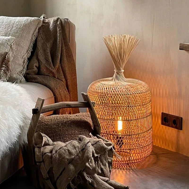 Simple Nostalgic Vintage Style Rattan Floor Lamp - vue 3 sur 16