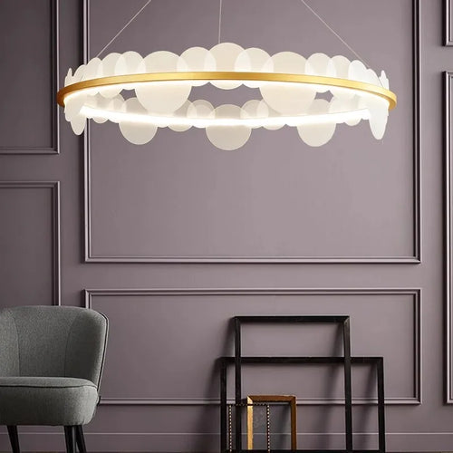 Adjustable Nordic gold ring pendant light for interior decor - vue 5 sur 9