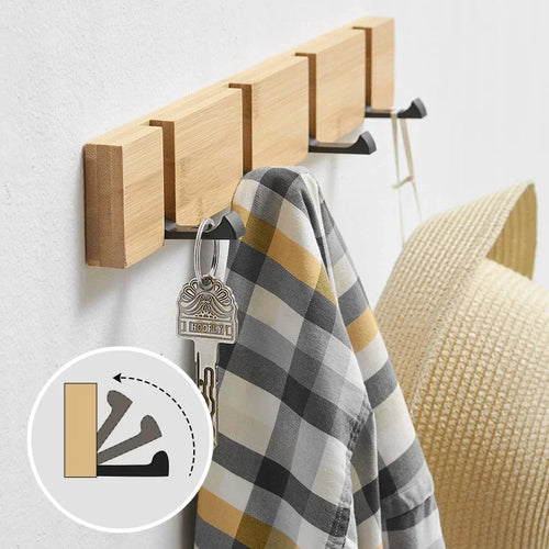 bamboo wall key holder with decorative hooks for organization - vue 2 sur 12