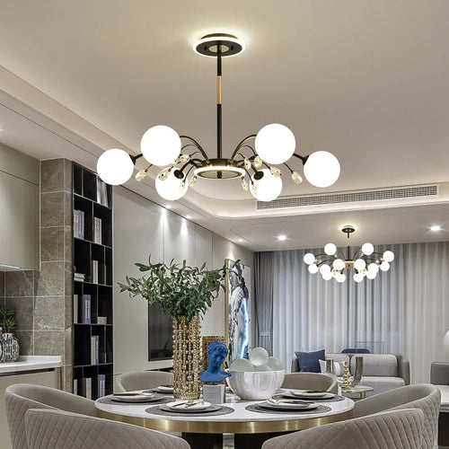 Modern glass chandelier with sparkling crystals for elegant lighting - vue 3 sur 16
