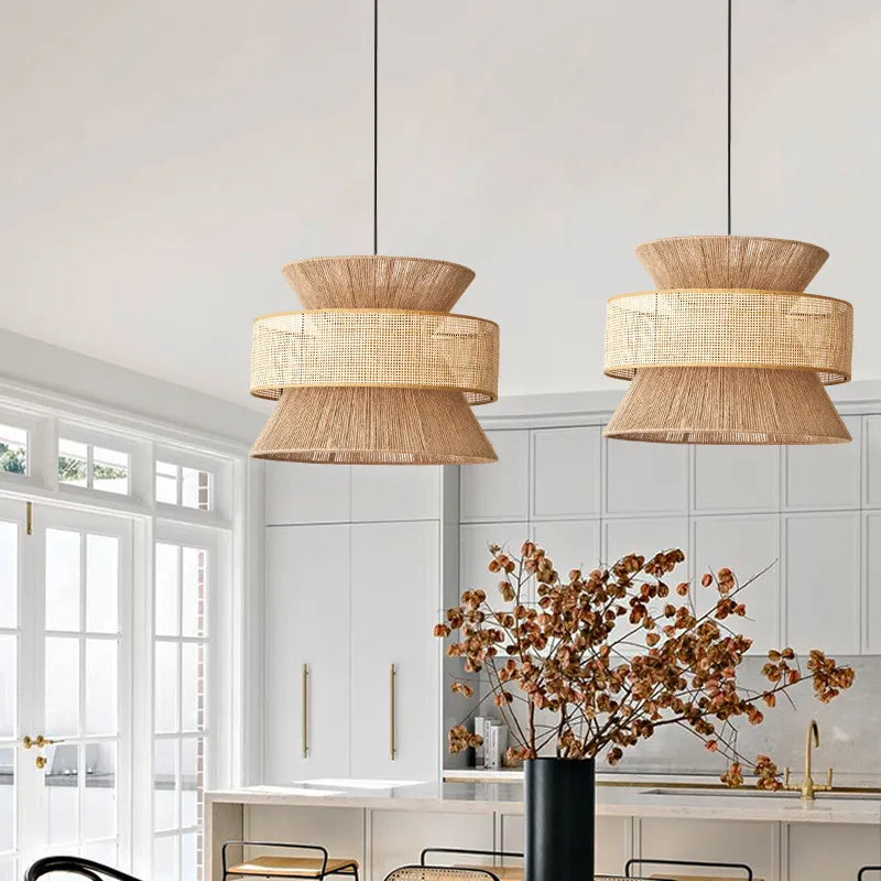 Chinese sabi wabi style rattan pendant light