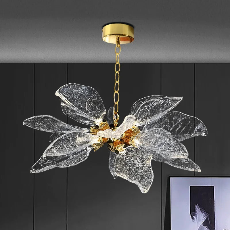 Modern resin glass leaf-shaped chandelier for interiors
