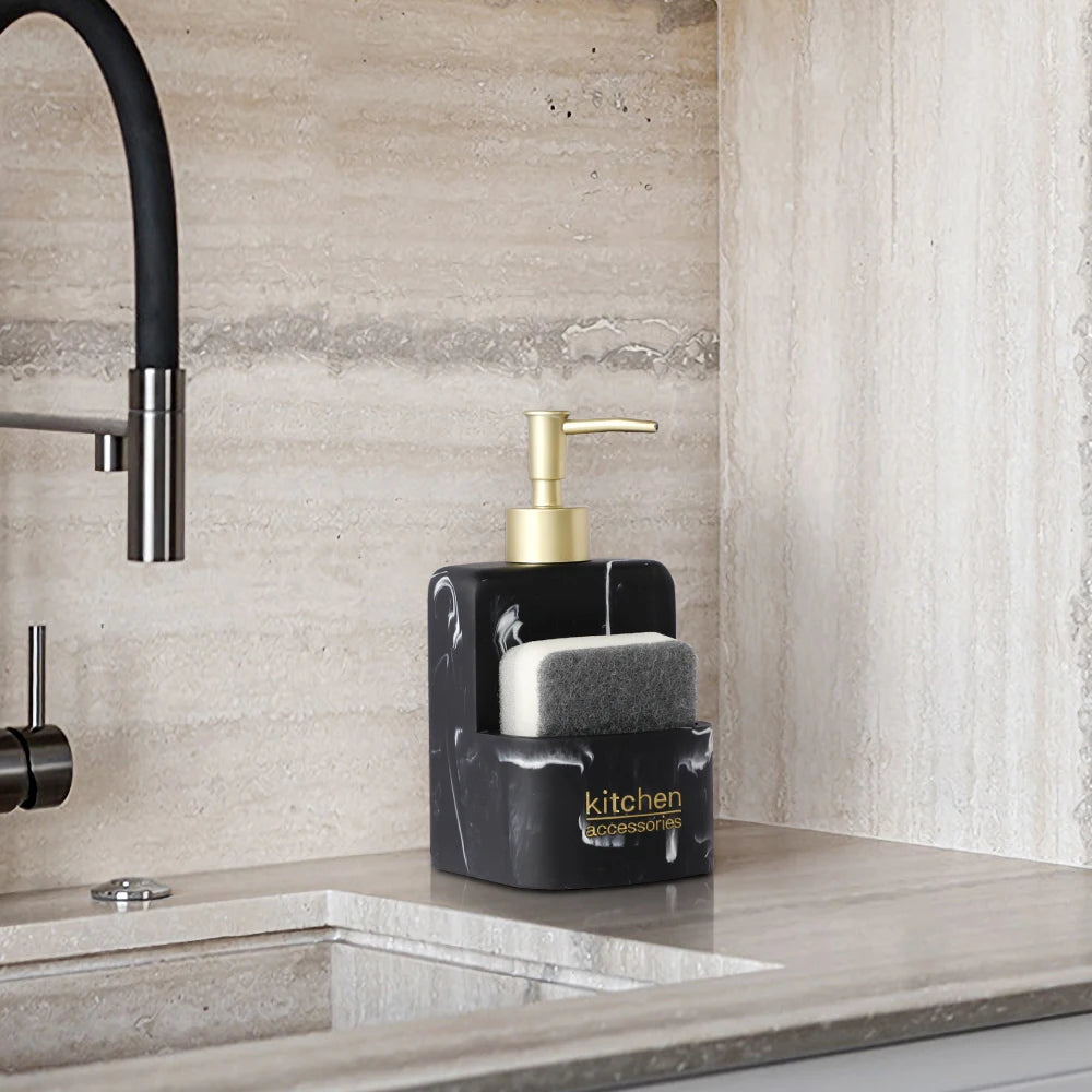 liquid soap dispenser with storage for kitchen accessories - vue 4 sur 14