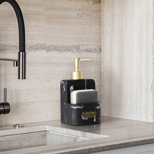 liquid soap dispenser with storage for kitchen accessories - vue 5 sur 14