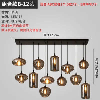 Nordic glass chandelier for modern restaurant and café lighting