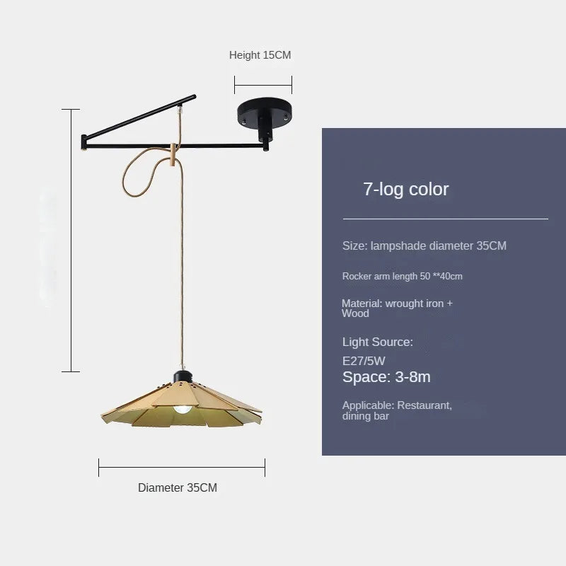 Modern creative LED chandelier with artistic retractable wooden arm - vue 10 sur 16