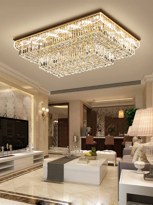 Dimmable LED crystal and stainless steel ceiling light for modern interiors - vue 6 sur 12