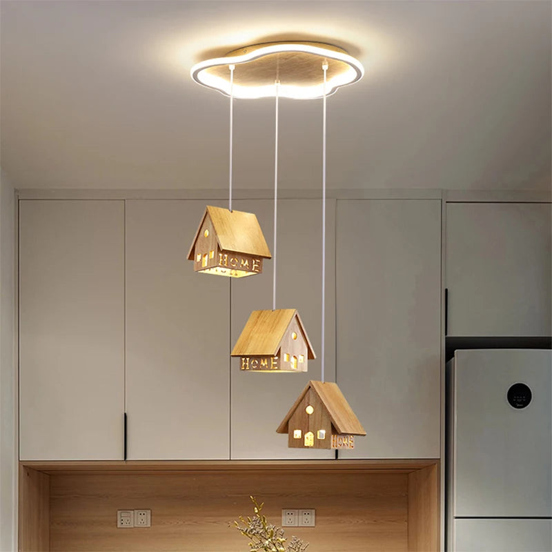 Creative solid wood pendant light for children's room