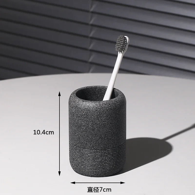 modern bathroom accessory set made of sand and gravel - vue 10 sur 18