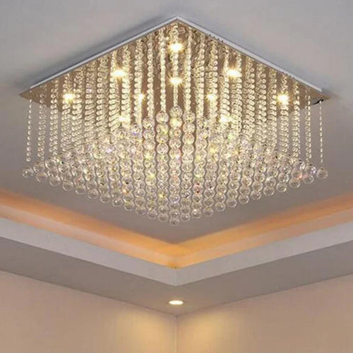 Square crystal flush mount LED chandelier for luxury living room - vue 5 sur 6