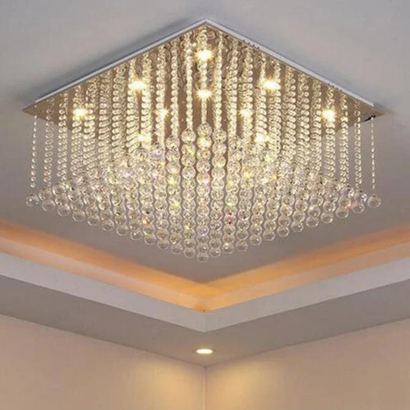 Square crystal flush mount LED chandelier for luxury living room - vue 4 sur 6