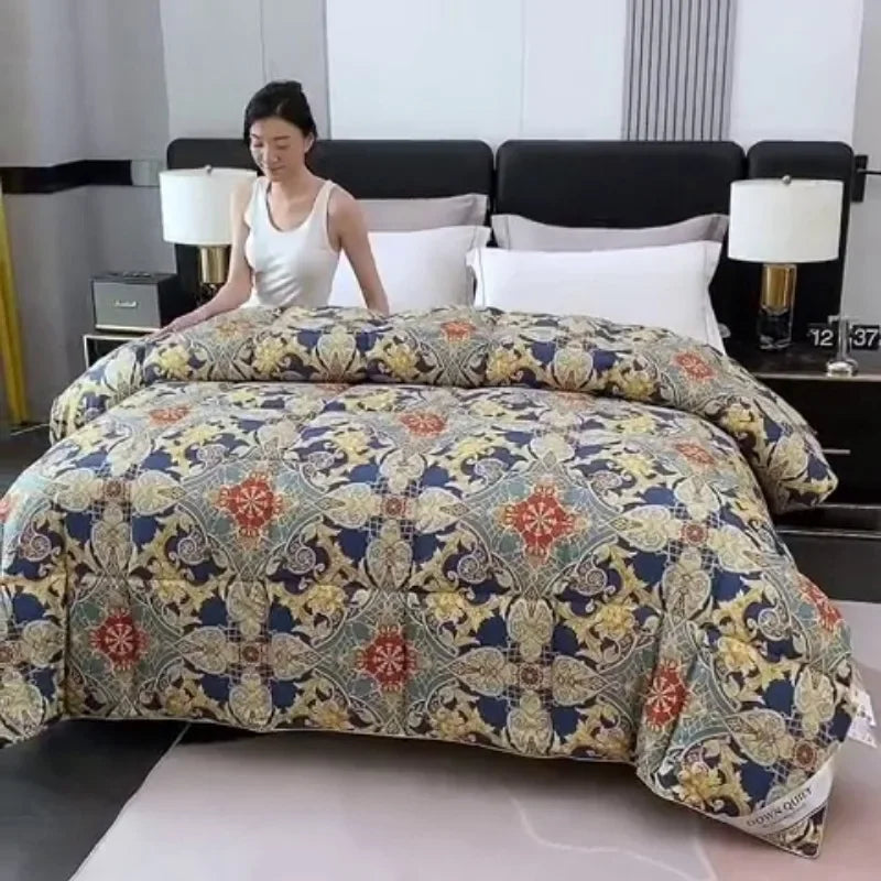 New 95 printed hotel down quilt thickened warm white goose down winter quilt , easy temperature locking - vue 2 sur 6