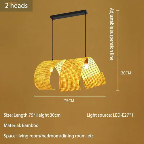 Japanese style bamboo chandelier for zen Asian decor - vue 12 sur 11