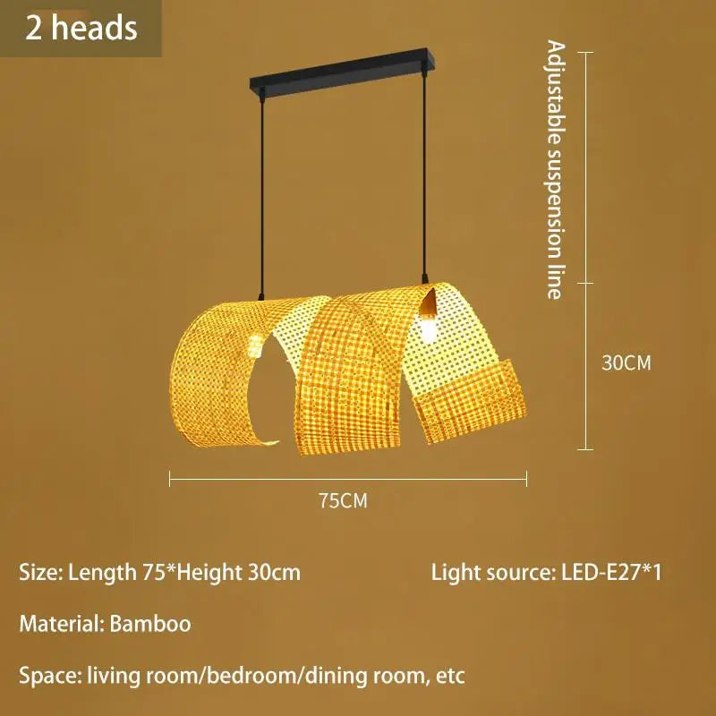 Japanese style bamboo chandelier for zen Asian decor - vue 11 sur 11